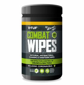 V-TUF Combat Wipes AntiViral AntiBacterial Hand & Surface Cleaning Disinfectant - 200 per Tub
